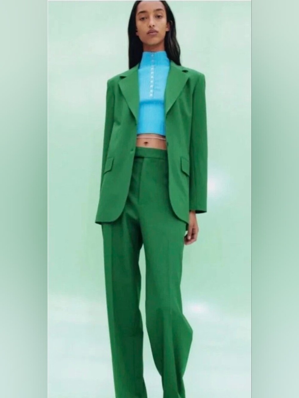 Zara, Green Tailored Suit Jacket & Trousers, Medium
